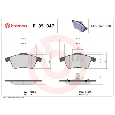 BREMBO Bremsklötze VA P 85 047 BREMBO Bremsklötze VA P 85 047