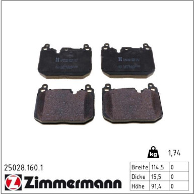 ZIMMERMANN Bremsbelagsatz, Scheibenbremse 25028.160.1 ZIMMERMANN Bremsbelagsatz, Scheibenbremse 25028.160.1