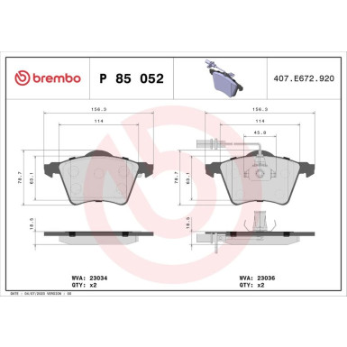 BREMBO Bremsklötze VA P 85 052 BREMBO Bremsklötze VA P 85 052