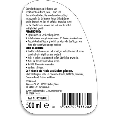 Sonax Insektenentferner 500ml 05332000 Sonax Insektenentferner 500ml 05332000