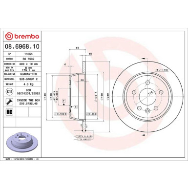 15 482 015 Bremsscheibe HA 08.6968.10