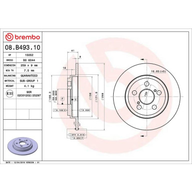 82 481 150 Bremsscheibe HA TOYOTA Urban Cruiser 07 PRIME LINE 08.B493.10 82 481 150 Bremsscheibe HA TOYOTA Urban Cruiser 07 PRIME LINE 08.B493.10