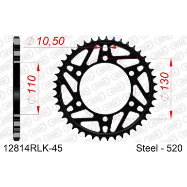 AFAM Kettenrad STAHL 12814RLK-45