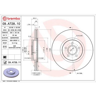 76 481 026 Bremsscheibe VA VOLVO S40,FORD Focus ST 04 PRIME LINE - UV Coated 09.A728.11