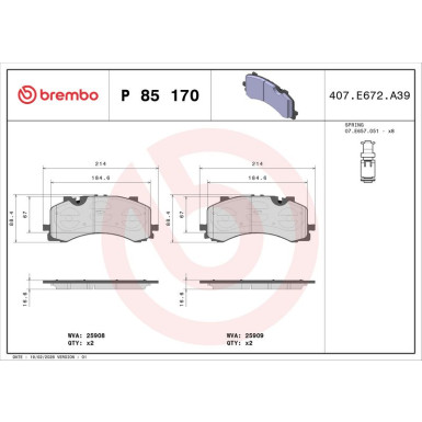 BREMBO Bremsklötze VA P 85 170