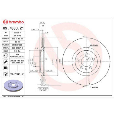 12 481 062 Bremsscheibe VA 09.7880.21 12 481 062 Bremsscheibe VA 09.7880.21