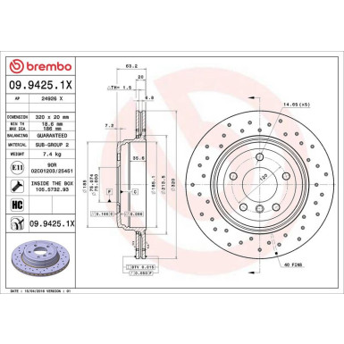 Bremsscheibe HA Xtra 09.9425.1X Bremsscheibe HA Xtra 09.9425.1X