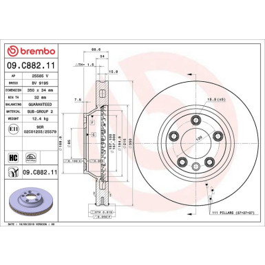 17 481 065 Bremsscheibe VA AUDI, PORSCHE, VW Touareg 06 PRIME LINE - UV Coated 09.C882.11