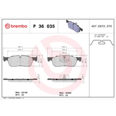 BREMBO Bremsklötze VA JAGUAR F-Pace, XE, XF 15 PRIME LINE P 36 035