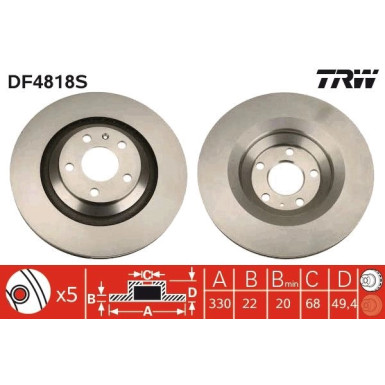 Bremsscheibe Vw T. A6 2.0-4.2 TRW SINGLE DF4818S Bremsscheibe Vw T. A6 2.0-4.2 TRW SINGLE DF4818S