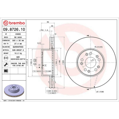 15 481 038 Bremsscheibe VA 09.8726.10 15 481 038 Bremsscheibe VA 09.8726.10