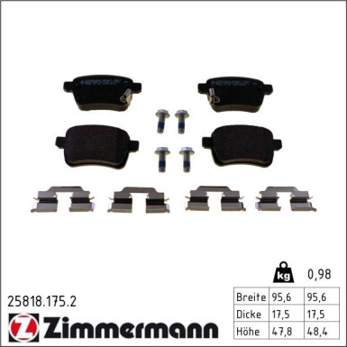 ZIMMERMANN Bremsbelagsatz, Scheibenbremse 25818.175.2 ZIMMERMANN Bremsbelagsatz, Scheibenbremse 25818.175.2