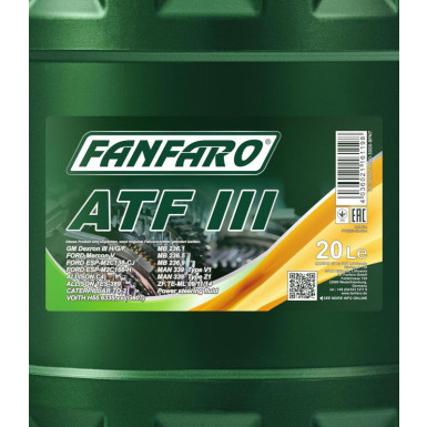 Fanfaro ATF III Automatikgetriebeöl 20L FANFARO 8603 ATF III FF8603-20