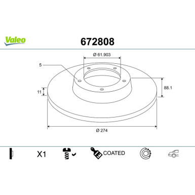 VALEO Bremsscheibe 672808 VALEO Bremsscheibe 672808