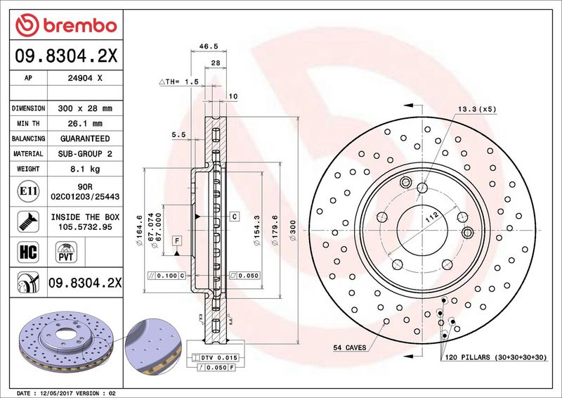 Bremsscheibe VA Xtra 09.8304.2X Bremsscheibe VA Xtra 09.8304.2X
