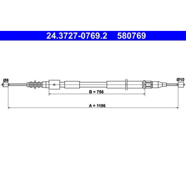 ATE Handbremsseil Seilzug Festellbremse 24.3727-0769.2 ATE Handbremsseil Seilzug Festellbremse 24.3727-0769.2