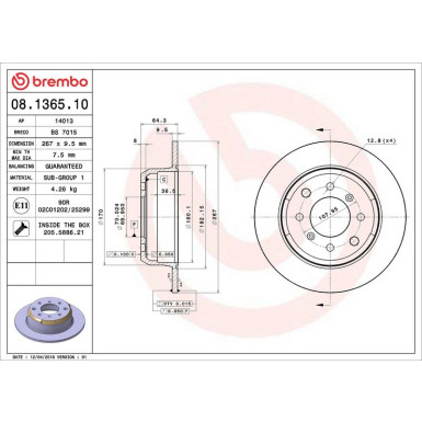 BREMBO Bremsscheibe 08.1365.10 PRIME LINE BREMBO Bremsscheibe 08.1365.10 PRIME LINE