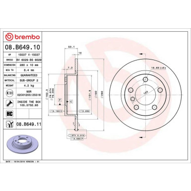 22 482 002 Bremsscheibe HA MINI Countryman 10 PRIME LINE - UV Coated 08.B649.11