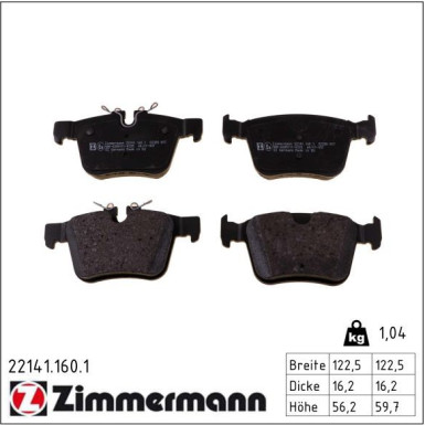 ZIMMERMANN Bremsbeläge 22141.160.1 ZIMMERMANN Bremsbeläge 22141.160.1
