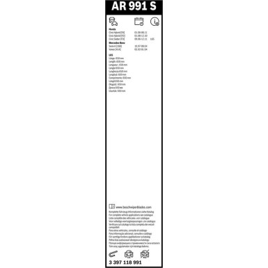 Bosch Scheibenwischer Aerotwin AR991S BOSCH AeroTwin 3397118991 Bosch Scheibenwischer Aerotwin AR991S BOSCH AeroTwin 3397118991