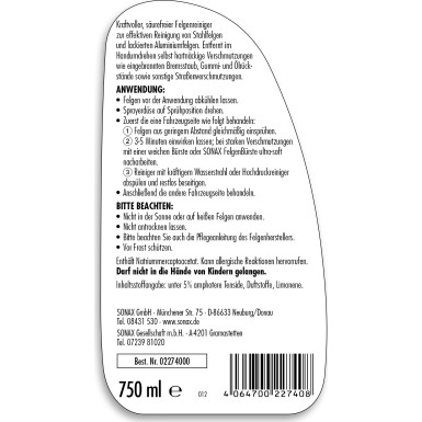 Sonax FelgenStar Felgenreiniger 750ml 02274000