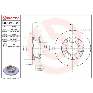 51 482 025 Bremsscheibe HA 08.C242.20 51 482 025 Bremsscheibe HA 08.C242.20