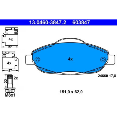 Bremsbelagsatz Peugeot S. 308/3008 07 13.0460-3847.2 Bremsbelagsatz Peugeot S. 308/3008 07 13.0460-3847.2