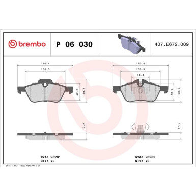 BREMBO Bremsklötze VA MINI Cabriolet 01-07 PRIME LINE P 06 030