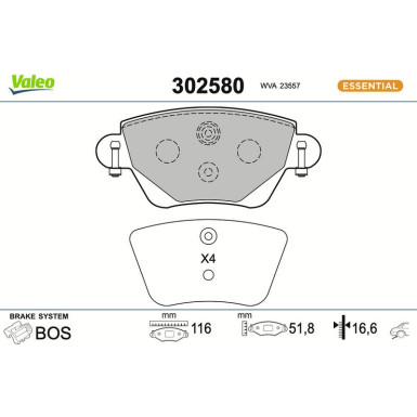 VALEO Bremsbeläge 302580 VALEO Bremsbeläge 302580