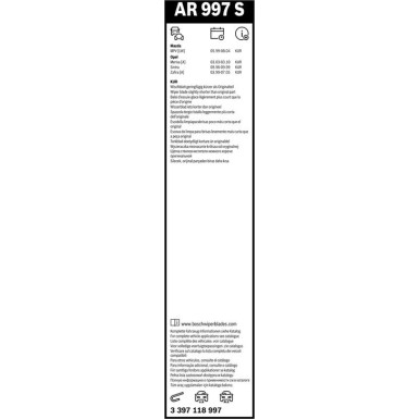 Bosch Scheibenwischer Aerotwin AR 997S BOSCH AeroTwin 3397118997 Bosch Scheibenwischer Aerotwin AR 997S BOSCH AeroTwin 3397118997