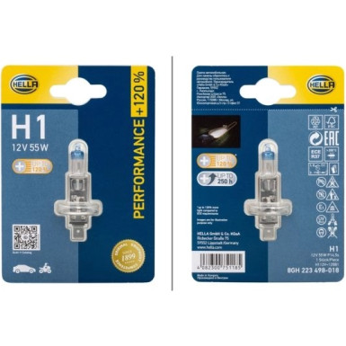 HELLA Glühlampe, Nebelscheinwerfer 8GH 223 498-018 PERFORMANCE Up to 120%