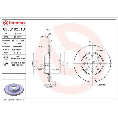 86 481 012 Bremsscheibe VA HONDA Civic 83 PRIME LINE 09.3102.10