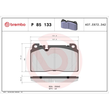 BREMBO Bremsklötze VA P 85 133 BREMBO Bremsklötze VA P 85 133