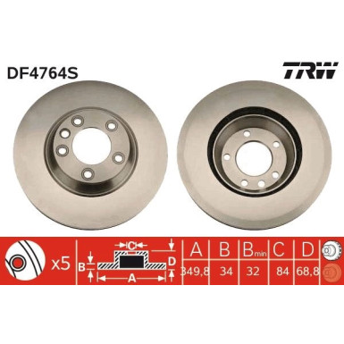 Bremsscheibe Porsche P. Cayenne/Touareg 18 Le TRW SINGLE DF4764S Bremsscheibe Porsche P. Cayenne/Touareg 18 Le TRW SINGLE DF4764S