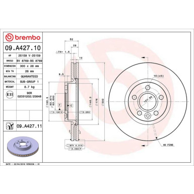 51 481 055 Bremsscheibe VA 09.A427.11 51 481 055 Bremsscheibe VA 09.A427.11