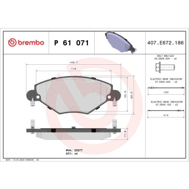 BREMBO Bremsklötze VA P 61 071 BREMBO Bremsklötze VA P 61 071