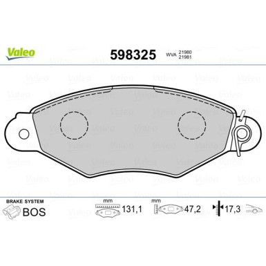 VALEO Bremsbeläge 598325 VALEO Bremsbeläge 598325