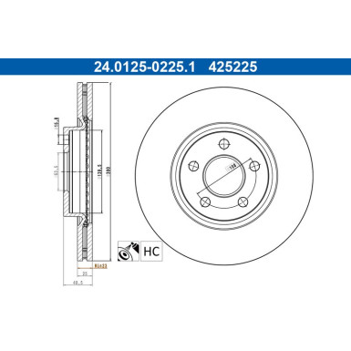 ATE Bremsscheibe 24.0125-0225.1 ATE Bremsscheibe 24.0125-0225.1