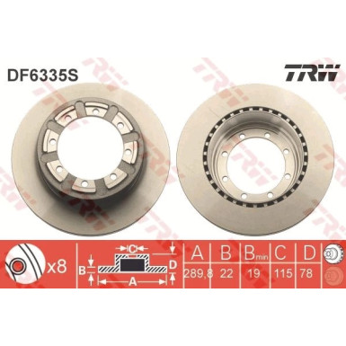 Bremsscheibe Renault T. Mascott 99-10 TRW SINGLE DF6335S Bremsscheibe Renault T. Mascott 99-10 TRW SINGLE DF6335S