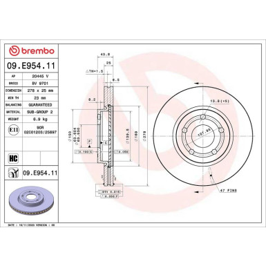 BREMBO Bremsscheibe 09.E954.11 BREMBO Bremsscheibe 09.E954.11