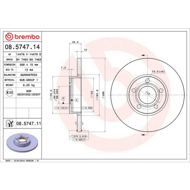 12 481 017 Bremsscheibe VA AUDI 100,A4,A6 90 PRIME LINE - UV Coated 08.5747.11 12 481 017 Bremsscheibe VA AUDI 100,A4,A6 90 PRIME LINE - UV Coated 08.5747.11