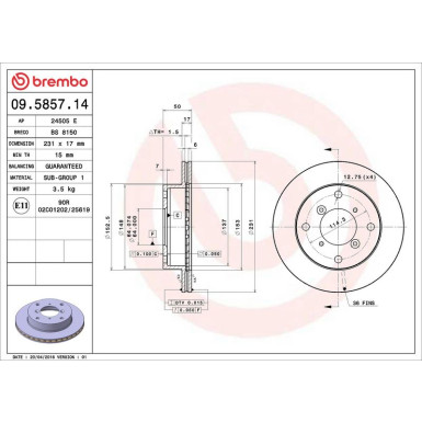 89 481 007 Bremsscheibe VA 09.5857.14 89 481 007 Bremsscheibe VA 09.5857.14