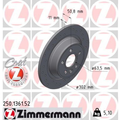 ZIMMERMANN Bremsscheibe 250.1361.52 ZIMMERMANN Bremsscheibe 250.1361.52