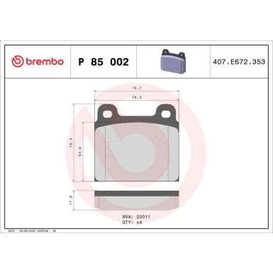 BREMBO Bremsklötze VA P 85 002 BREMBO Bremsklötze VA P 85 002