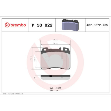 BREMBO Bremsklötze VA P 50 022 BREMBO Bremsklötze VA P 50 022