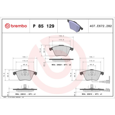 BREMBO Bremsklötze VA P 85 129 BREMBO Bremsklötze VA P 85 129