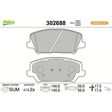 VALEO Bremsbeläge 302688 VALEO Bremsbeläge 302688