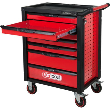 KS TOOLS RACINGline Werkstattwagen mit 7 Schubladen und 215-teiligem Werkzeugset Premium, SCHWARZ/ROT 826.7215