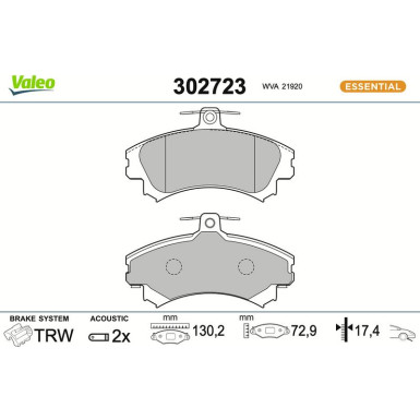 VALEO Bremsbeläge 302723 VALEO Bremsbeläge 302723