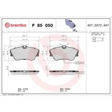 BREMBO Bremsklötze VA P 85 050 BREMBO Bremsklötze VA P 85 050